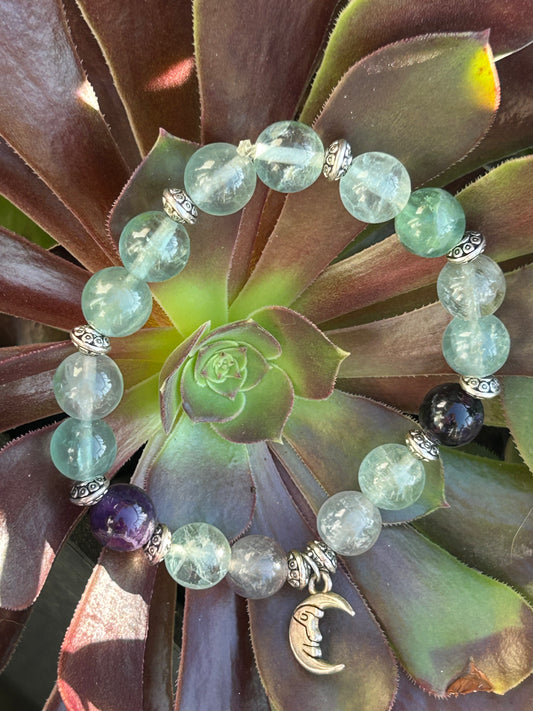 Fluorite Crescent Moon Charm Bracelet